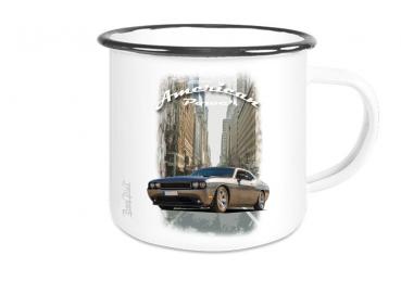 Emailletasse mit Motiv von Challenger & Charger ETaCh2