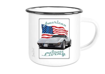 Emaille Tasse / Becher mit Motiv von Corvette ETaCo43