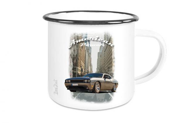 Emailletasse mit Motiv von Challenger & Charger ETaCh2