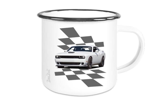 Emailletasse mit Motiv von Challenger & Charger ETaCh21