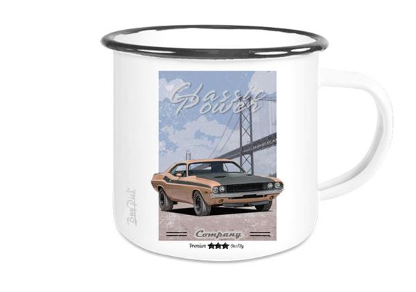 Emailletasse mit Motiv von Challenger & Charger ETaCh24