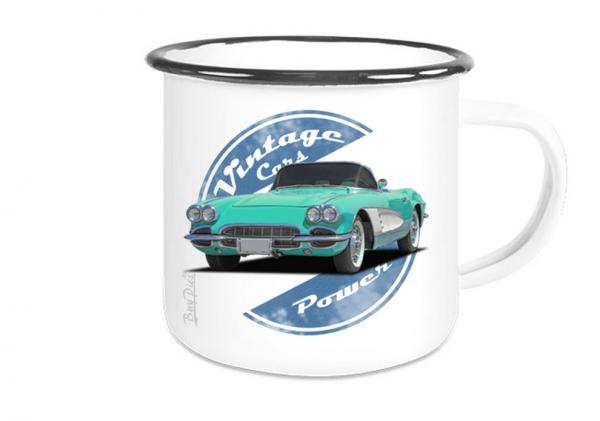 Emaille Tasse / Becher mit Motiv von Corvette ETaCo6